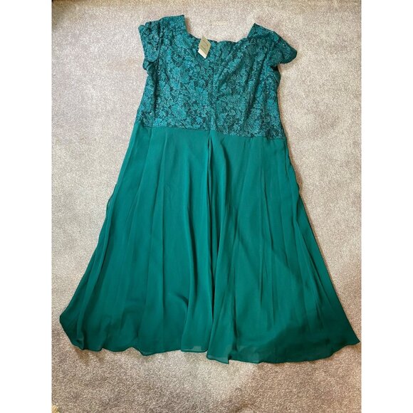 NWT Danny & Nicole Party Midi Dress Hunter Green Lace & Chiffon Fit & Flare 22W - Picture 5 of 12